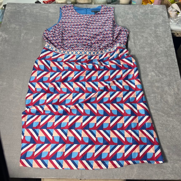 Maggy London Dresses & Skirts - Maggy London Woman Geometric Print Sleeveless Sheath Dress Cyan Blue Red 22W NEW